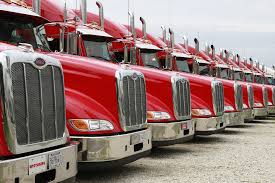 line of red trucks